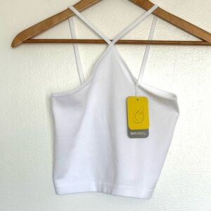 NWT Lemonsky Women’s Crop Top Medium White Ribbed Criss Cross Camisole Shirt
